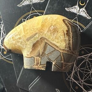 Yellow and Brown Stone Carving septerian nodule Bear 🐻 Personal Collection